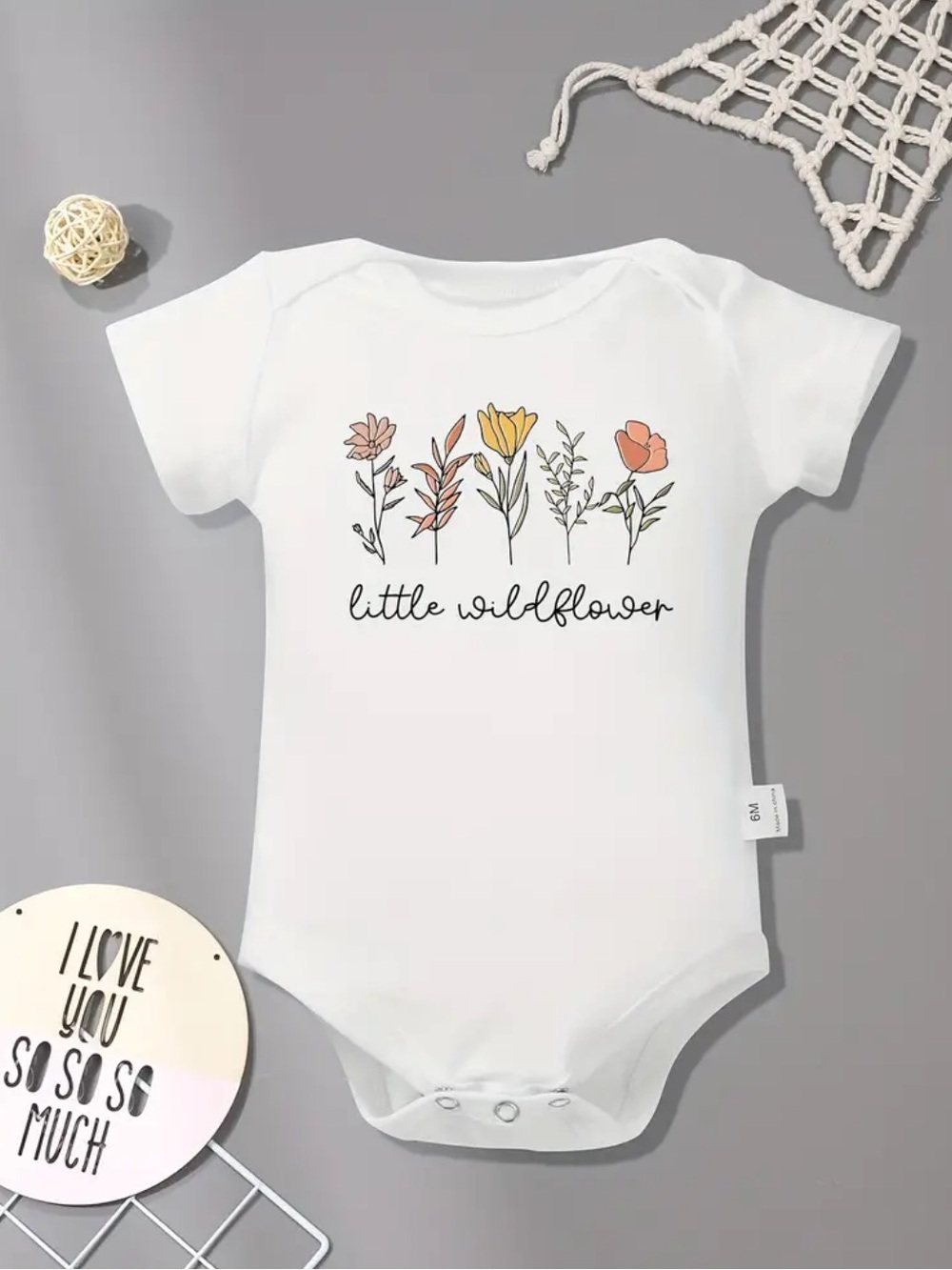 White Baby Onesie with Floral 'Little Wildflower' Print